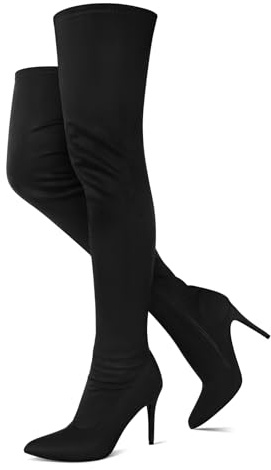 Jiu du Black Thigh High Boots Pointed Toe Suede High Heel Women's Fall Winter Dress Over The Knee High Boots