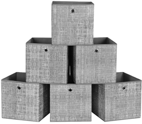 SONGMICS Storage Boxes, Set of 6 Non-Woven Fabric Box with Handle, 30 x 30 x 30 cm, Fit Cube Storage Unit, for Shelves, Foldable, Clothes Storage, Flecked Grey RFB02LG-3