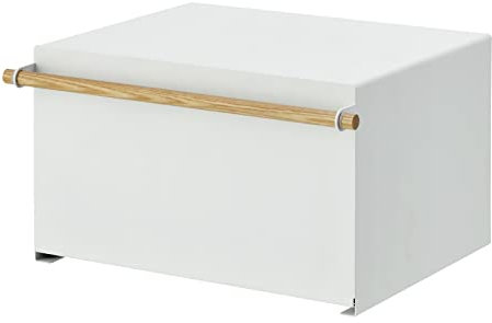YAMAZAKI 4376 Zuhause Brotkasten, Minimalistisches Design, 43 x 36,5 x 24 cm (LxBxH), Stahl/Holz, 10 kilograms, weiß