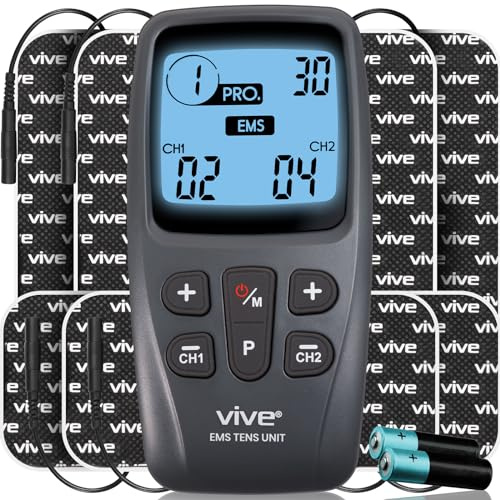Vive EMS Muscle Stimulator (22 Mode) Tens Unit for Pain Relief Therapy - Machine for Back, Shoulder, Body Pain Management - 40 Level Device & 8 Self Adhesive (1)