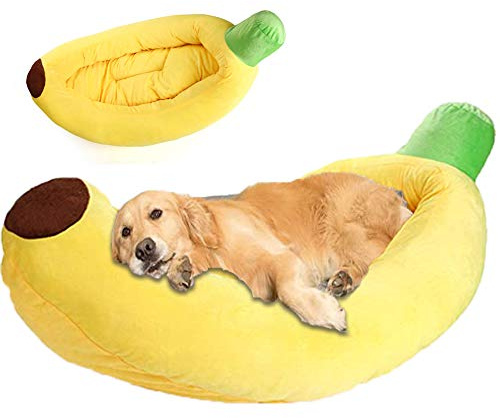 HANHAN Extra großes Bananen-Hundesofa, beruhigend, personalisierbar, für Katzen, kuscheliger , mittelgroßes Korbgeflecht, weiches orthopädisches Kuschelkissen, warm, waschbar, gegen Kauen und Angst