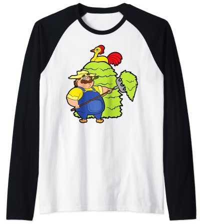 Pitchfork Hayfork Chicken Agriculture Farmer Farm Farming Raglan Baseball Tee