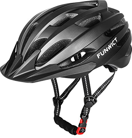 FUNWICT Leicht Fahrradhelm Herren Damen, Verstellbar MTB Mountainbike Helm mit Abnehmbarem Sonnenschutz, Stylisch Rennradhelm für Radfahren Mountainbiken (L (57-61cm), Schwarz Titan)
