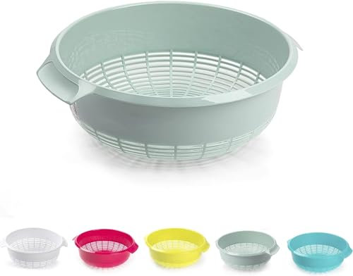 27cm Plastic Colander Food Sieve Strainer Basket for Food Washing Draining Pasta Spaghetti Rice Salad Vegetable Kitchen Cooking Hobby Design 2 (Mint Green)