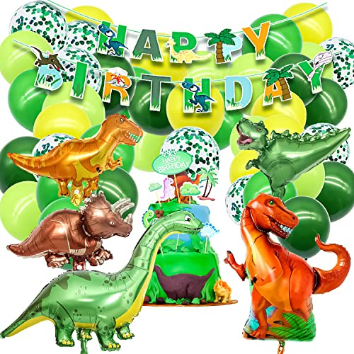 Dinosaurier-Geburtstagsdeko Set - Inkl. Großer Folienballons & Konfetti-Ballons - Komplettset für Dschungel-Party & Kindergeburtstage - Deko-Luftballons