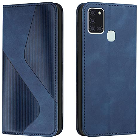 Mo-Somnus fodral kompatibel med Samsung Galaxy A21S, magnetiskt mobilfodral flip-fodral stativfunktion kortfack Hölster för Galaxy A21S (Blå)