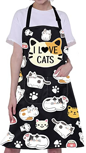 Grembiule per gli amanti dei gatti, grazioso grembiule con tasche per cucinare i gatti, grembiule da cucina, grembiule per gattino, amante dei gatti, proprietario mamma, regalo