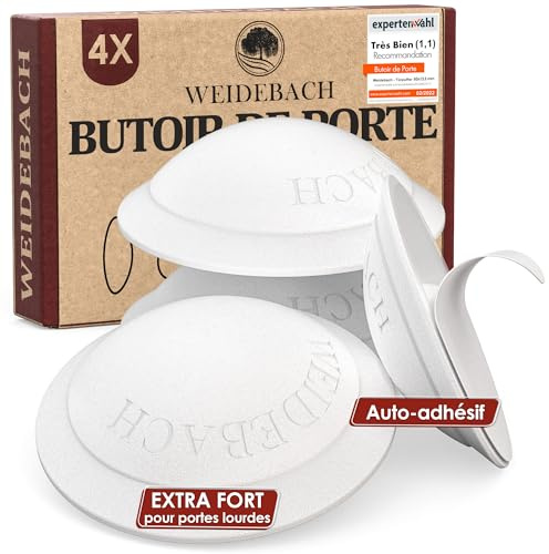 WEIDEBACH® 4x Wand Türstopper Weiß selbstklebend für Türen | Türen geeignet, robuster Wandschutz Türklinke, Wandpuffer einfach aufkleben, Türschoner, Türstopper weiß, Wandschutz