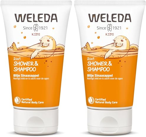Weleda KIDS 2in1 Doccia-Shampoo profumo Arancia Fruttata, detergente corpo&capelli, formula delicata per bambini grandi (1X150 ml) (Confezione da 2)