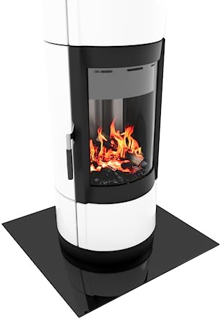 BIJON Funkenschutz-Platte Schwarz mit polierter Kante, Glasplatte Kaminofen, Kaminschutz mit ESG Sicherheitsglas, Kamin Zubehör, Kamin Glasplatte, Quadrat 100 x 100 cm, 6mm