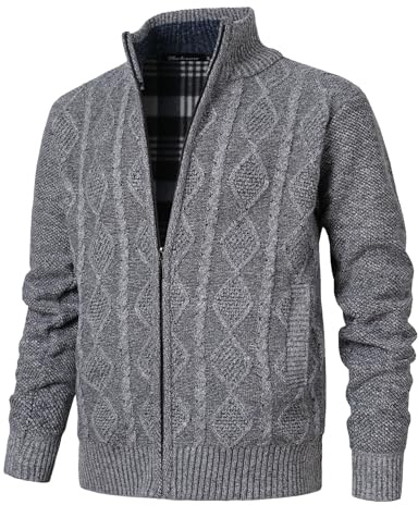 Herothorn Maglione Cardigan da Uomo Giacca in Maglia a Cavo Maglioni Lavorato Manica Lunga Felpa Cardigans con Collo Alto Cerniera Cappotto in Pile Giubbotto