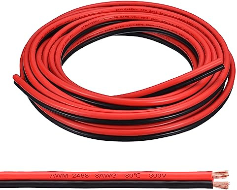 QUARKZMAN 8AWG Elektrischer Draht 2 x 8,37 mm² Strom Kabel 6 Meter Weich und flexibel Kupfer Verlängerungskabel UL2468 Mantelleitung Gerätekabel PVC Silkon 2 adrig Rot Schwarz Elektrokabel