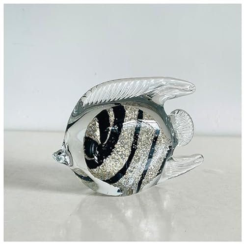DECRZPB Glasfigur tropischer Fisch in Schwarz und Gold handgefertigt Briefbeschwerer aus geblasenem Kristallglas Glasurkunst für Tischdekoration Heimdekoration