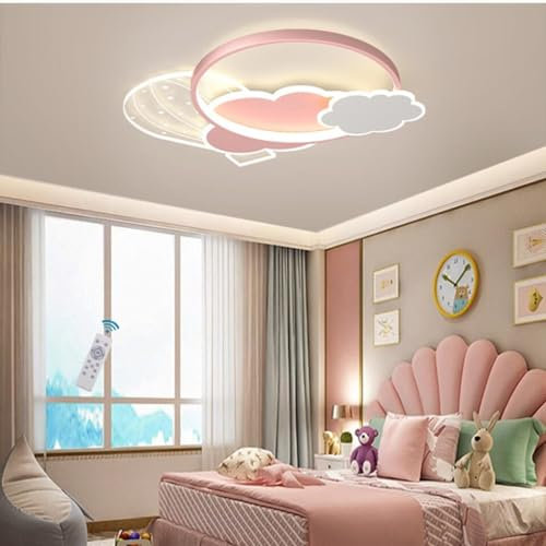 WJLL LED Kinder Deckenleuchte Modern Neu Wolke Design Deckenlampe Kinderlampe Junge Mädchen Schlafzimmer Deckenlicht 45W Dimmbar Kronleuchter Acryl Heißluftballon Beleuchtung Leuchte Decke Lampe pink