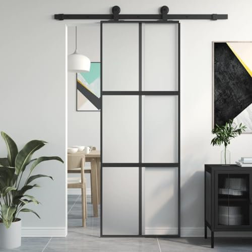 Festnight Schiebetür Glasschiebetür Schwarz-5 Schiebetür Mit Tür Sliding Door Innentüren Schwebetüren 76x205 cm Hartglas und Aluminium