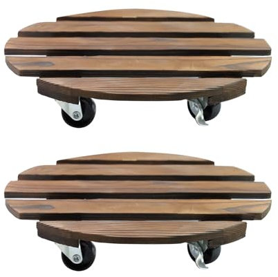 Semetall Pflanzenständer Blumenständer Blumensäule mit Rollen, robust, rund, mit feststellbaren Lenkrollen, für Pflanzen drinnen und draußen, 30 cm, 2 Stück