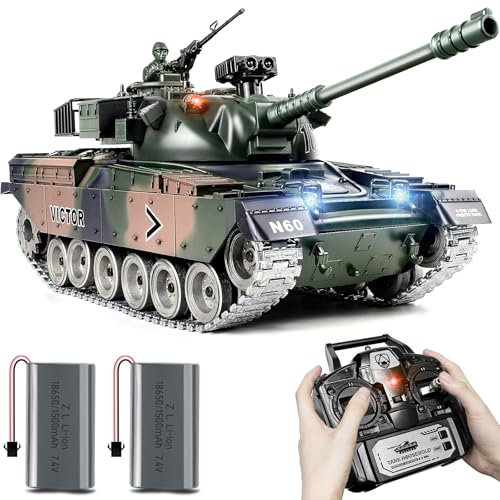 1/18 RC Panzer, 2.4GHz US M60 panzer ferngesteuert mit schussfunktion, Ferngesteuertes Armee Modellspielzeug, Modell Panzer mit Airsoft-BBS und Wasserbomben, Panzer Spielzeug für Erwachsene und Kinder