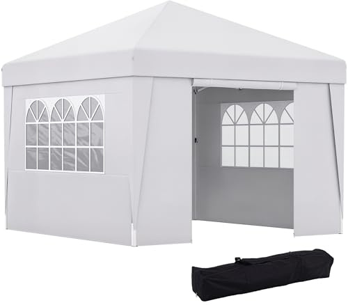 Outsunny Tonnelle de Jardin Pop-up Pliante tonnelle Barnum Tente de réception 3 x 3 m Anti-UV 30 + avec fenêtres parois latérales Sac de Transport Blanc