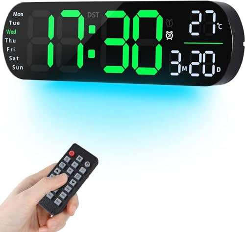 13.8 Grande Horloge Murale numérique avec télécommande,Horloge numérique avec Veilleuse/Réglable Luminosité/Réveil/Date/Température/Minuteur,Réveil Numérique pour la Maison/Le Bureau/la Salle de Clas