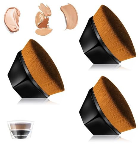 Kabuki Brush, 3 PCS Flat Top Makeup Brushes Liquid Foundation Brush Multifunctional Face Brush with Protective Case for Liquid, Cream and Powder Face Cosmetics