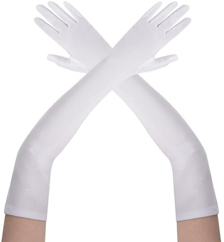 Lufdegim Lange Handschuhe Damen 1920s Style Satin Handschuhe Classic Abendhandschuhe Karneval Halloween Party Kostüm
