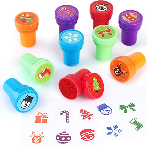 Stempel Weihnachten Kinder,Jusduit 10Stk Kinderstempel Weihnachten Stempelset Selbstfärbend Elch Tannenbaum Weihnachtsmann Schneeflocken Stempel Weihnachts Mitgebsel DIY Stempelset Geschenk