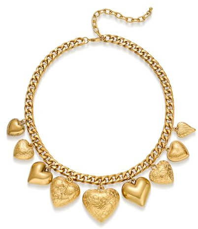 ENSKEFEN Collane con Ciondolo a Cuore Vintage per Donne, Collana con Ciondolo a Cuore Opaco in Oro, Collana a Maglia Grossa con Ciondolo a Cuore in Oro Bianco alla Moda, one size, Ottone, Non pietra