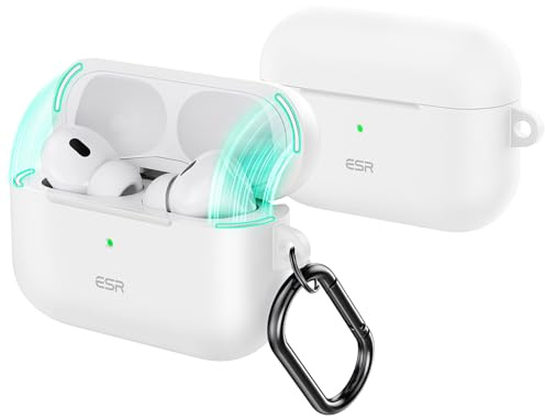 ESR Custodia per AirPods Pro (2023/2022/2019), Compatibile con AirPods Pro 2a Generazione (USB-C/Lightning), Coperchio Magnetico, Protezione completa dalle cadute, Moschettone, Serie Cloud, Bianco