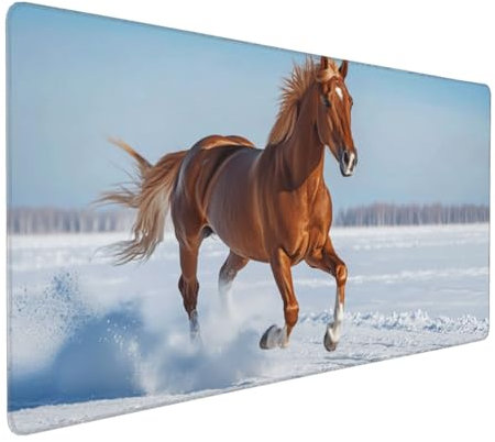 Gaming Mauspad XXL Pferd Mousepad 1000x500x4mm Schnee Verlängertes Mauspad Schreibtischauflage,Genähte Kanten Mauspad,Verbessert Präzision und Geschwindigkeit Wasserdicht Geeignet für Büro und Spiele