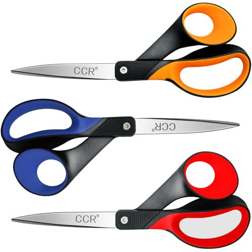 CCR Left-Handed Scissors Set,21.5cm Left-Handed Household Craft Scissors,Comfort Grip,Suitable for Schools, Homes and Offices,3 Pieces