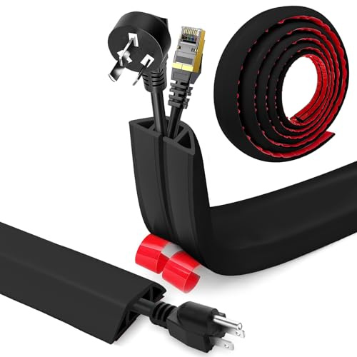 Passe Cable Sol Adhesif, Cache Cable Sol, Flexible PVC Goulotte Passe Cable Sol Protege Cable Sol Passage de Cable au Sol pour Tous Les Câbles, Résidentiel, Bureaux Plus (Noir, 4cm x 5m)
