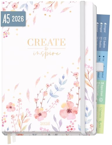 Häfft® Chäff-Timer Premium Kalender 2026 A5 “Sweet Flowers” Buchkalender, Terminplaner, Terminkalender, Wochenplaner, Wochenkalender 12 Monate: Jan 26 bis Dez 26 - nachhaltig & klimafreundlich