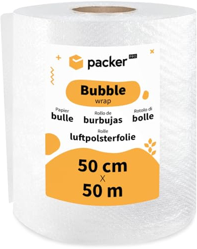 packer PRO Luftpolsterfolie, 50 cm Breite und 50 m Länge, transparent