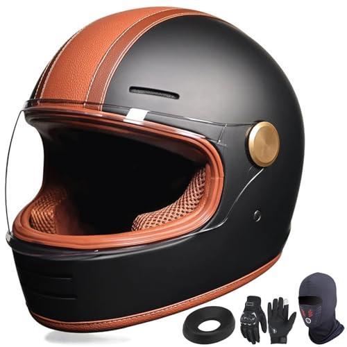 GAORUTO Casque De Moto Intégral Homologué ECE R22-06 Casques De Moto Vintage avec Masque Et Gants pour Hommes Et Femmes Adultes B,M (55-56cm)