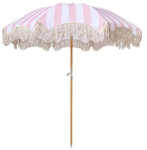 Ombrellone da Giardino Portatile da Spiaggia con Frangia,con 8 Robuste Stecche e palo in Legno Pieghevole, UPF 50+