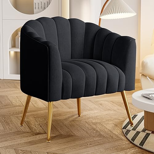 SEYNAR Sessel, Modern Sessel Wohnzimmer, Gepolsterter Loungesessel, Mid Century Armchair, Einzelsessel aus Samt, Einzelsofa in Kürbisform, für Wohnzimmer und Schlafzimmer,Schwarz