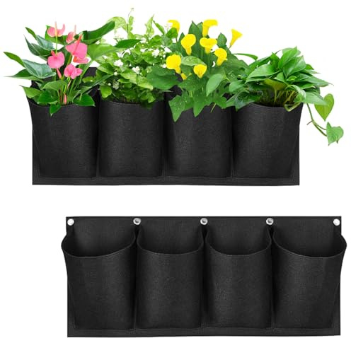 JWTRSVTY 2 PCS Hängend Pflanzbeutel, Pflanztaschen Wand, Erdbeere Pflanzsack mit 4 Löchern, Atmungsaktive Pflanzbeutel Aus Vliesstoff, Für Balkon Draußen Garten Innenhof Büro Heimdekoration