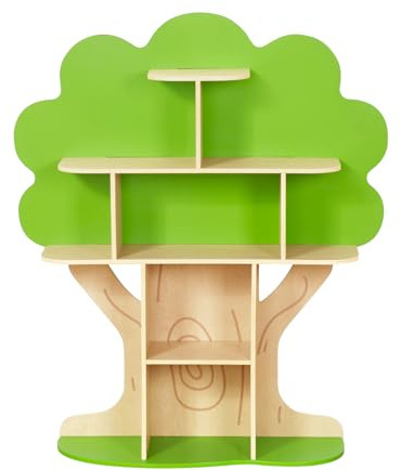OOOK Grün Baum Bücherregal Kinder, Kinderregal Kinderzimmer Aufbewahrung mit 10 offenen Fächern, Montessori Spielzeugregal aus Holz, Geeignet für Klassenzimmer, Spielzimmer und Babyzimmer