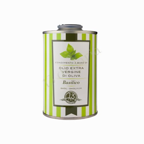 Condimento con Olio Extra Vergine di Oliva e Basilico 250 ml | Condimento con olio extra vergine di oliva estratto a freddo, ideale per pasta, pomodoro, pizza, bruschette e mozzarella