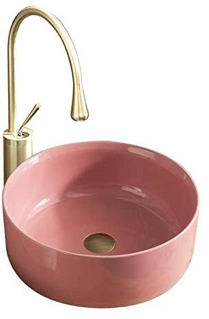asdchZen Aufsatzwaschbecken, Rund, 39,9 cm, Porzellanwaschbecken, Künstlerisches Rosafarbenes Aufsatzwaschbecken Mit Pop-Up-Abfluss, Waschbecken Für Zuhause, Aufsatzwaschbecken