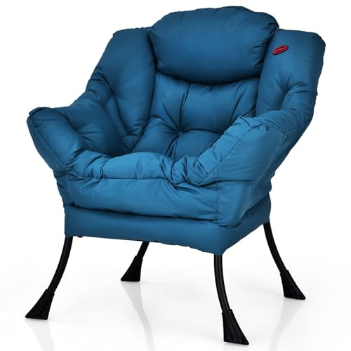 COSTWAY Vadderad fåtölj, relaxfåtölj med armstöd och sidoficka, loungefåtölj, TV-fåtölj, öronfåtölj för vardagsrum, sovrum, kontor (blå)