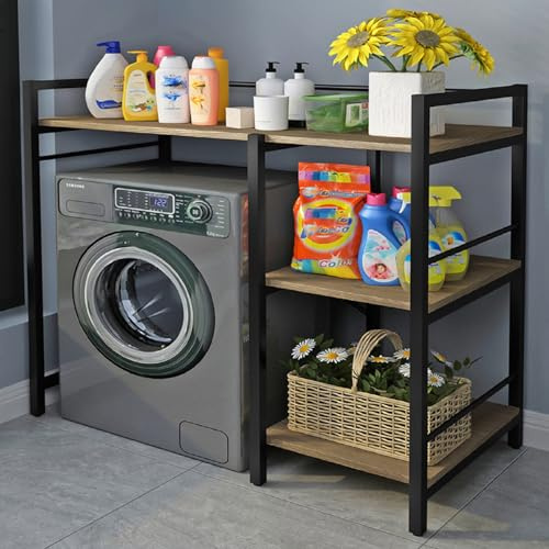 LOONGWEIA Washing Machine Shelf, 3 Tier Washer Dryer Storage Shelf with Side Rack Space-Saving Laundry Room Shelves Utility Washer Storage Organizer Stand for Bathroom Laundry Balcony