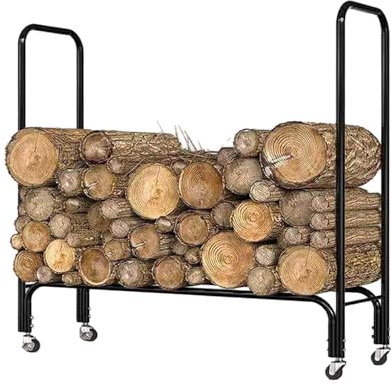 Portalegna in metallo resistente con ruote, per interni ed esterni, impilabile, per patio e terrazza, facile da montare, soluzione di conservazione del legno