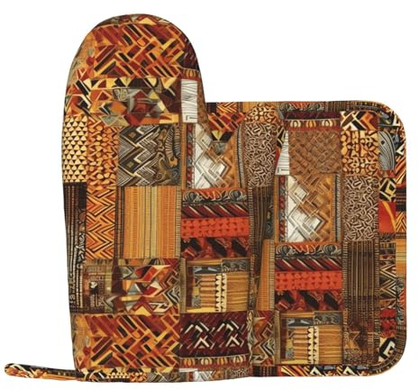 Lot de 2 gants de cuisine et maniques en tissu africain en patchwork - Résistants à la chaleur - En silicone - Antidérapants - Pour homme et femme