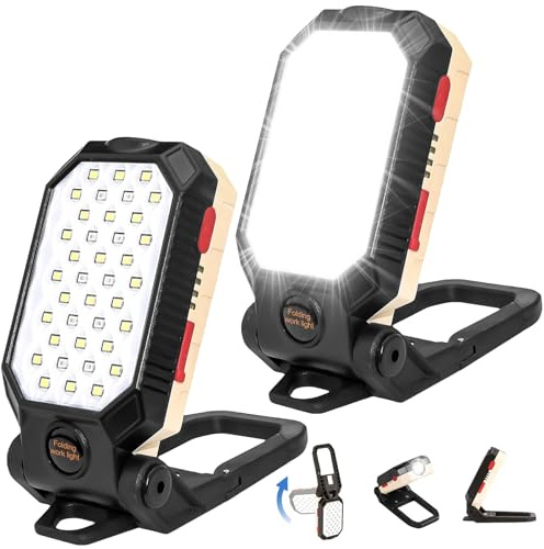 Behogan 2 Stück LED Arbeitsleuchte Werkstatt: Aufladbare Werkstattlampe, IP67 Wasserdicht Taschenlampe, Schwenkfunktion + Magnetfuß, LED Arbeitsleuchte für Auto, Werkstatt und Camping