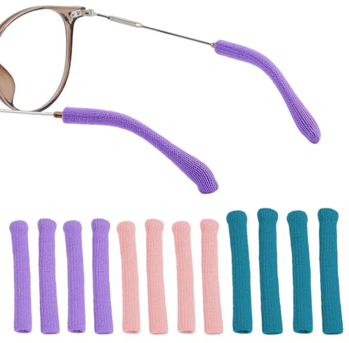 SUPERFINDINGS 12 paia di occhiali da vista in tessuto felpato in 3 colori, morbidi cuscinetti per le orecchie, antiscivolo, per occhiali da vista e tempio, elastici e confortevoli, 5,5 cm
