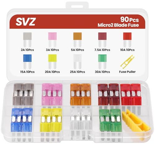 90Pcs Micro2 Automotive Fuse Kit(2A/3A/5A/7.5A/10A/15A/20A/25A/30A), Blade Fuses Assortment kit for Car/Boat/Mariner/Truck/RV