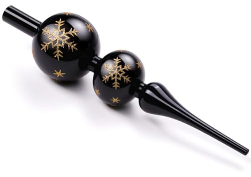 ZZOUFI Christbaumspitze Schwarz, Weihnachtsbaumspitze Glas, 31cm Große Baumspitze Weihnachten, Glas Tannenbaum Spitze, Weihnachtsspitze Glänzend (Schwarz)
