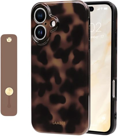 NITITOP for iPhone 17 Case Leopard Kickstand, Brown | for Women Girls Men, Cute Amber Tortoise Design, with Wrist Adjustable Hand Strap, Soft TPU Cover, Full Camera Protection