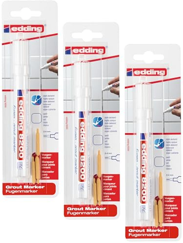 edding 8200 Fugenmarker - weiß - 1 Stift - Rundspitze 2-4 mm - zum Auffrischen und Aufhellen von dreckigen Fugen - wasserfest, hohe Deckkraft (Weiß - 3 Stifte)